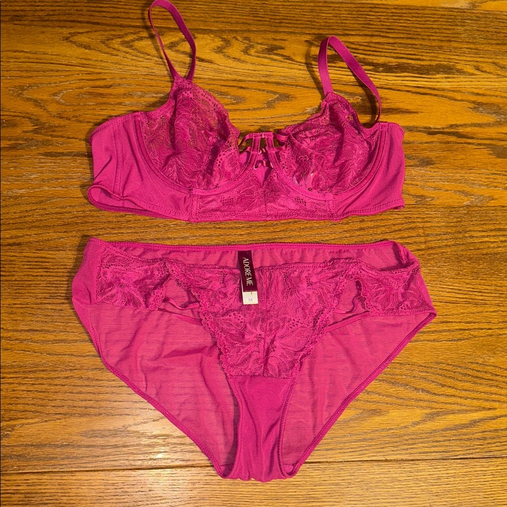 💕 Adore Me Lacey Pink Bra & Panty Set 38C/M